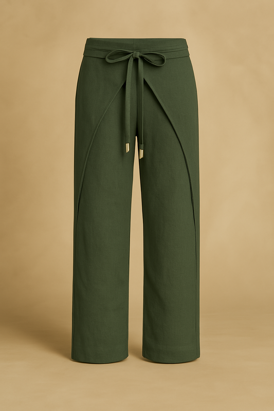 Linen Wrap Pants - Olive Green