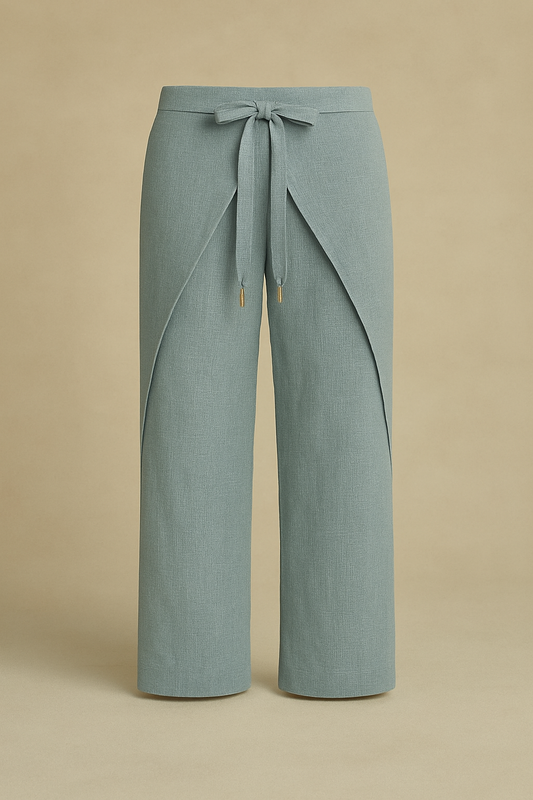 Linen Wrap Pants - Sage Blue