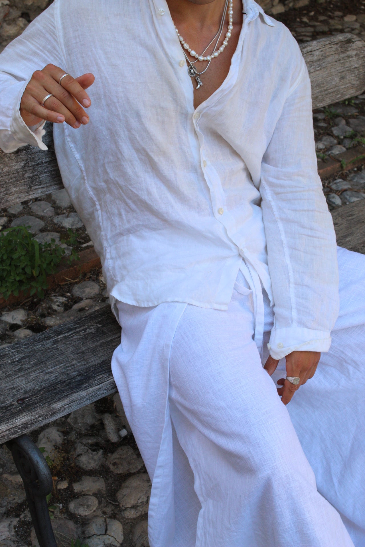 Linen Wrap Pants - White
