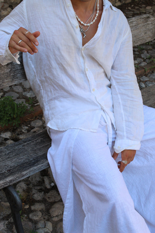 Linen Wrap Pants - White