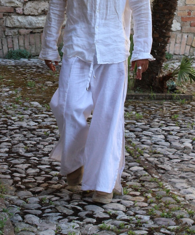 Linen Wrap Pants - White