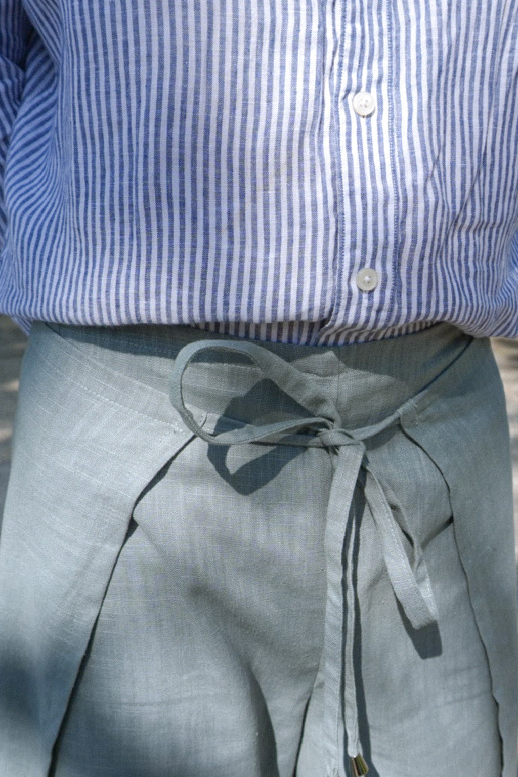 Linen Wrap Pants - Sage Blue