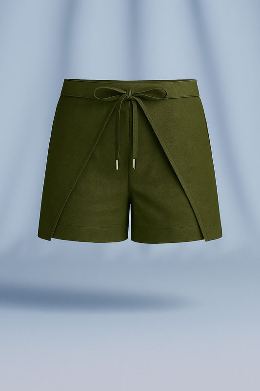 Linen Wrap Shorts - Olive Green
