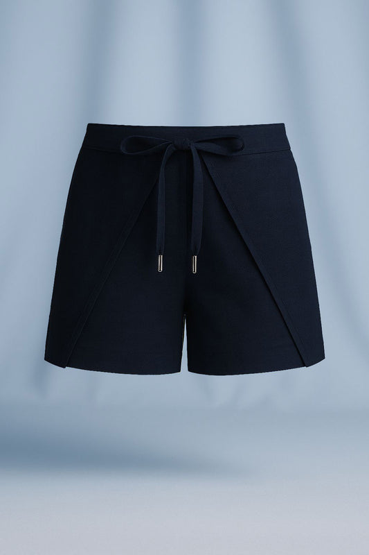 Linen Wrap Shorts - Navy Blue