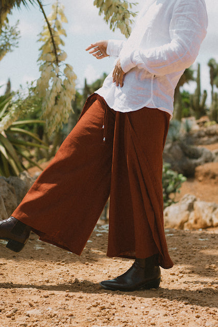 Terracotta Linen Wrap Pants by Mewd