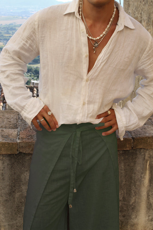 Linen Wrap Pants - Jade