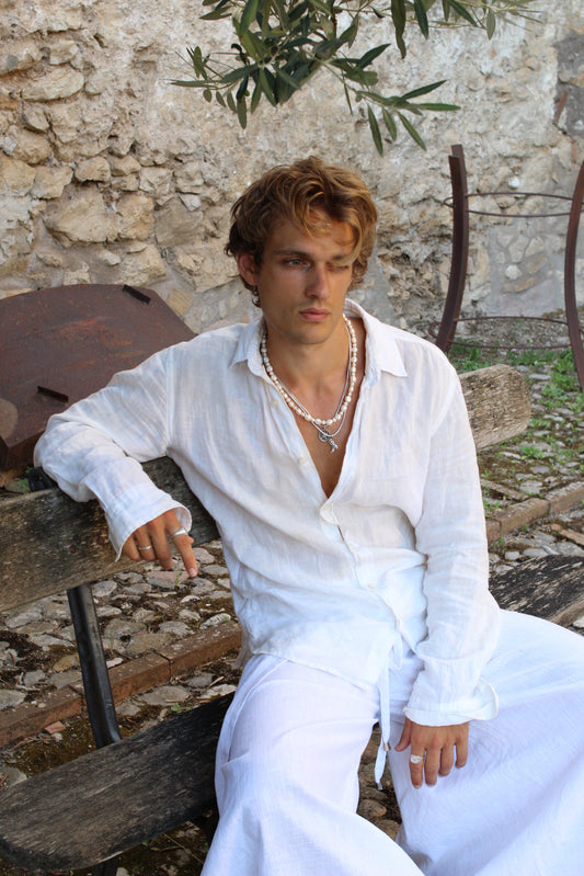 Linen Wrap Pants - White