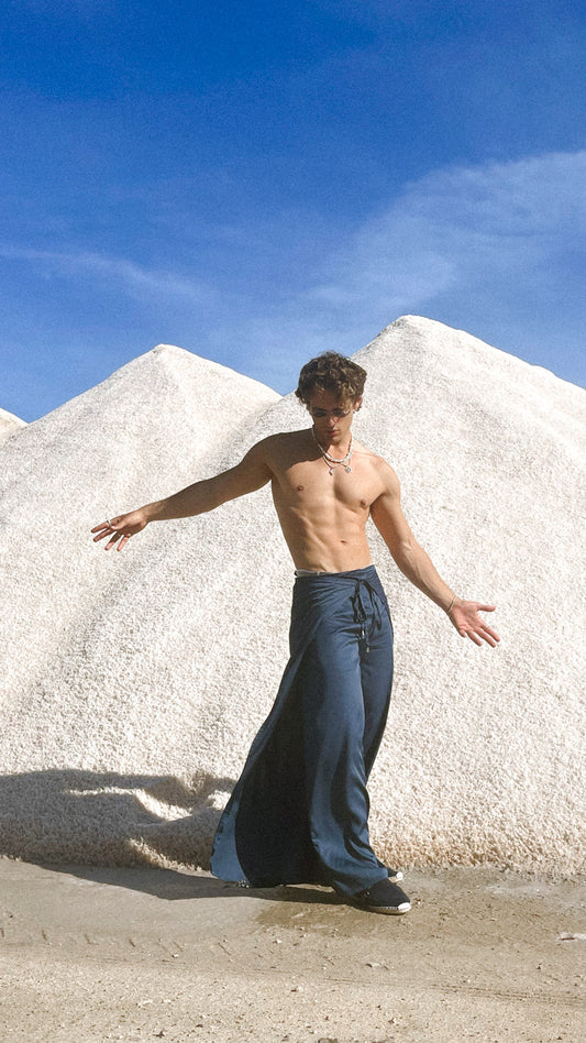 Bamboo Silk Wrap Pants - Blue