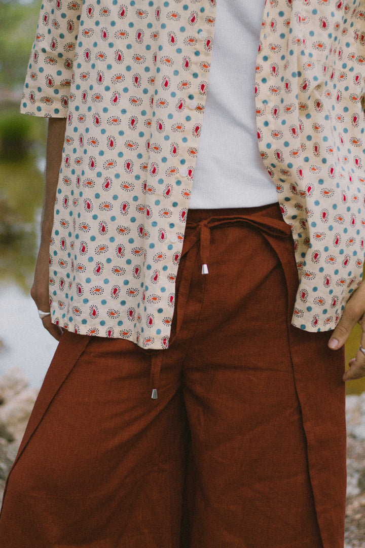 Linen Wrap Pants - Terracotta