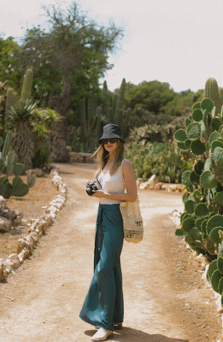 Bamboo Silk Wrap Pants - Blue