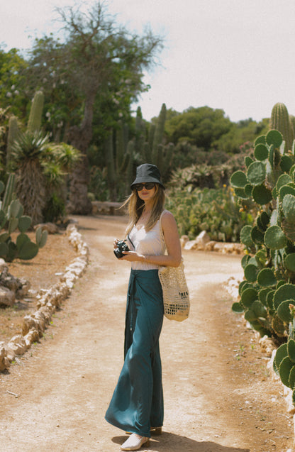 Bamboo Silk Wrap Pants - Blue