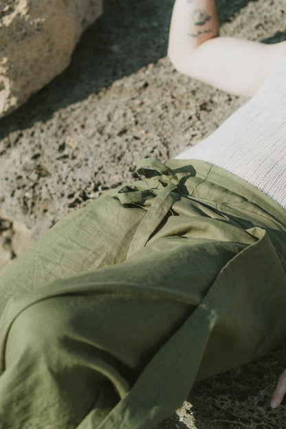 Olive Green Palazzo Wrap Pants