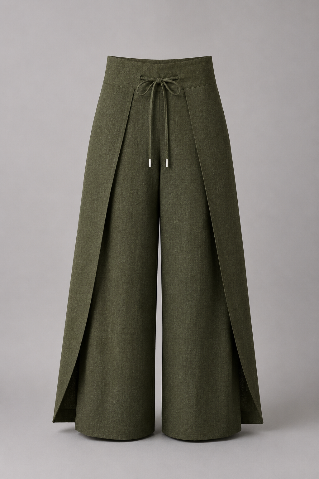 Linen Wrap Pants - Olive Green