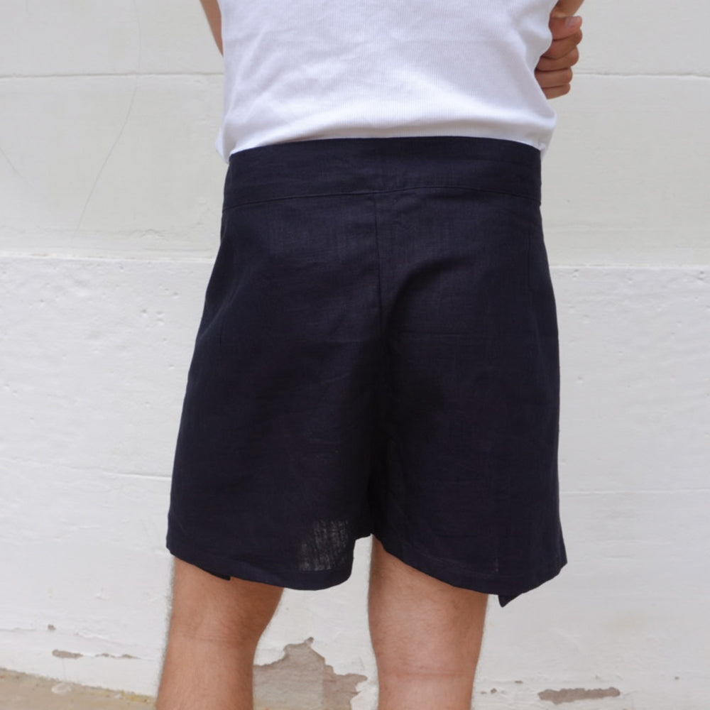 Linen Wrap Shorts - Navy Blue
